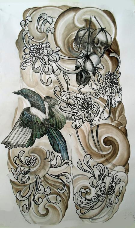 Tattoos - skull and bird - 80439